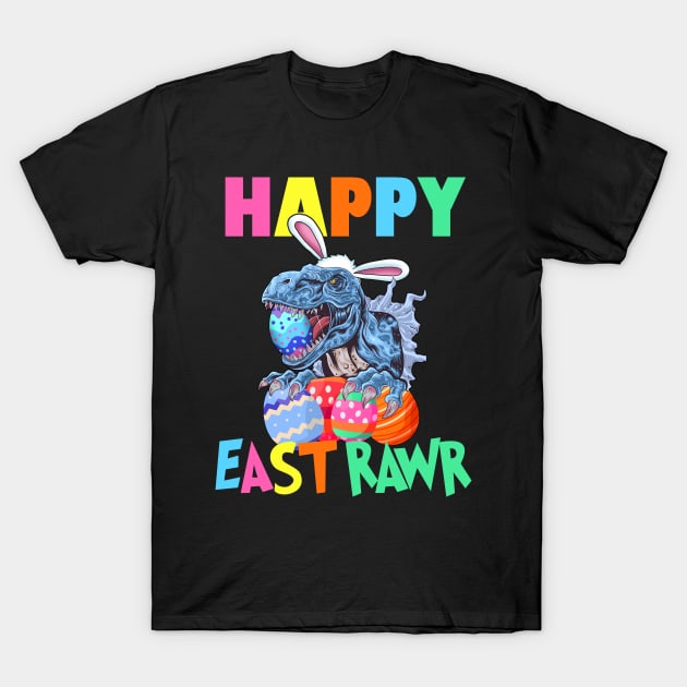 Happy Easter East Rawr Dinosaur Easter Bunny Kids Costume Egg Hunt Boys T-Shirt by Bezra